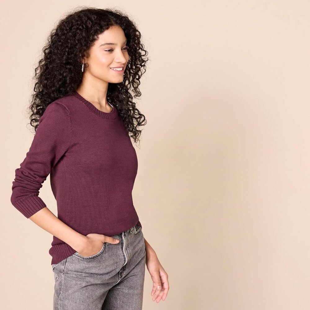 Women's Cotton Crewneck Sweater Plus Size Casual Warm Lightweight - Picture 2 of 7